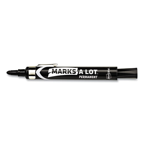 Picture of MARKS A LOT Large Desk-Style Permanent Marker with Metal Pocket Clip, Broad Bullet Tip, Black, Dozen (24878)