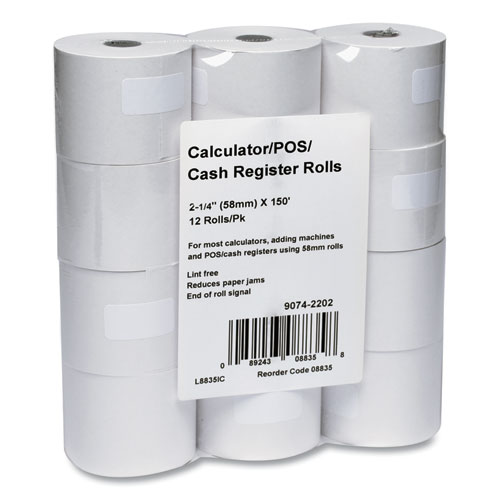 Picture of Impact Bond Paper Rolls, 2.25" x 150 ft, White, 12/Pack