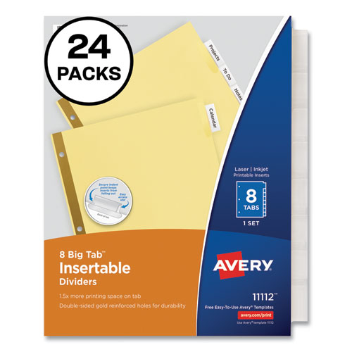 Insertable+Big+Tab+Dividers%2C+8-Tab%2C+Double-Sided+Gold+Edge+Reinforcing%2C+11+x+8.5%2C+Buff%2C+Clear+Tabs%2C+24+Sets