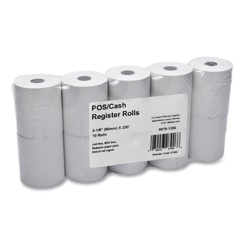 Picture of Direct Thermal Printing Thermal Paper Rolls, 3.13" x 230 ft, White, 10/Pack