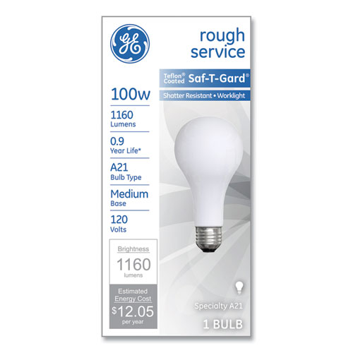 Picture of Rough Service Incandescent Worklight Bulb, A21, 100 W, 1,160 lm, Soft White