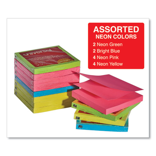 Picture of Fan-Folded Self-Stick Pop-Up Note Pads, 3" x 3", Assorted Neon Colors, 100 Sheets/Pad, 12 Pads/Pack