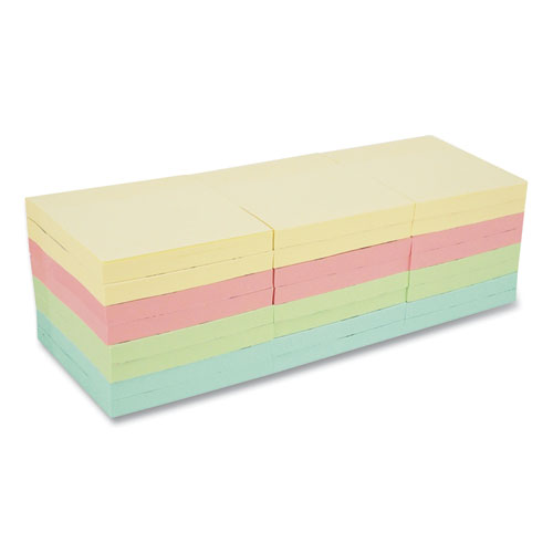 Picture of Self-Stick Note Pad Cabinet Pack, 3" x 3", Assorted Pastel Colors, 90 Sheets/Pad, 24 Pads/Pack