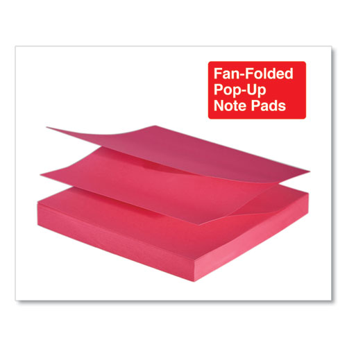 Picture of Fan-Folded Self-Stick Pop-Up Note Pads, 3" x 3", Assorted Neon Colors, 100 Sheets/Pad, 12 Pads/Pack