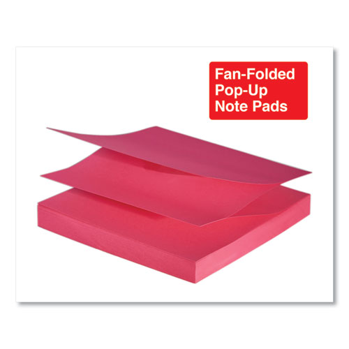 Picture of Fan-Folded Self-Stick Pop-Up Note Pads, 3" x 3", Assorted Bright Colors, 100 Sheets/Pad, 12 Pads/Pack