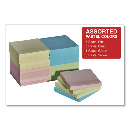 Picture of Self-Stick Note Pad Cabinet Pack, 3" x 3", Assorted Pastel Colors, 90 Sheets/Pad, 24 Pads/Pack