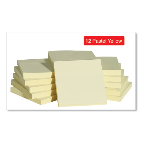 Picture of Self-Stick Note Pads, 3" x 3", Yellow, 100 Sheets/Pad, 12 Pads/Pack