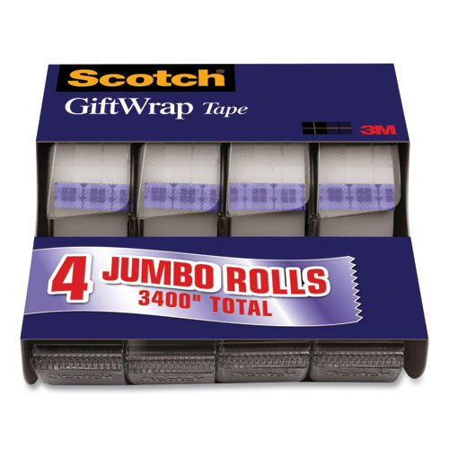 Picture of Gift Wrap Tape with Dispenser, 1" Core, 0.75" x 23.61 yds, Transparent, 4/Pack