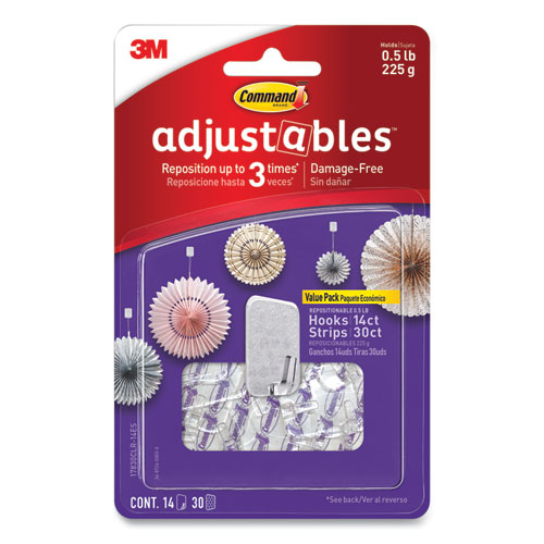 Picture of Adjustables Repositionable Mini Hooks, Plastic, White, 0.5 lb Capacity, 14 Hooks and 30 Strips