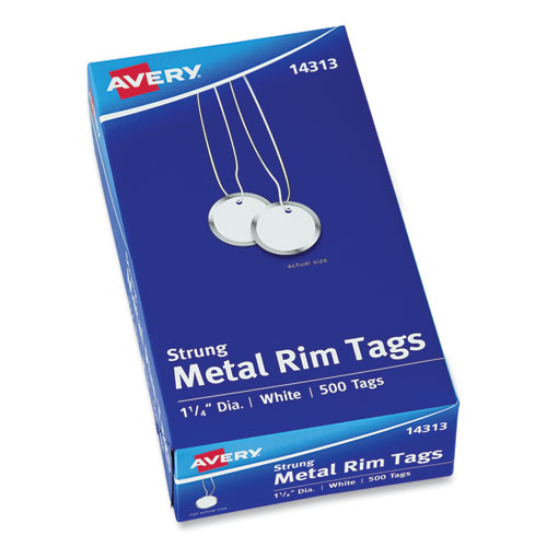 Picture of Heavyweight Stock Metal Rim Tags, 1.25" dia, White, 500/Box