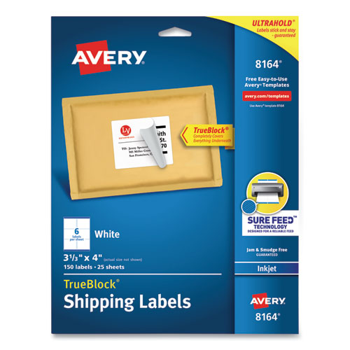 Picture of Shipping Labels w/ TrueBlock Technology, Inkjet Printers, 3.33 x 4, White, 6/Sheet, 25 Sheets/Pack