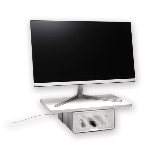 Picture of FreshView Wellness Monitor Stand with Air Purifier, For 27" Monitors, 22.5" x 11.5" x 5.4", White, Supports 200 lbs