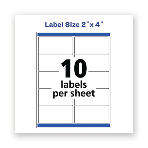 Picture of Waterproof Shipping Labels with TrueBlock and Sure Feed, Laser Printers, 2 x 4, White, 10/Sheet, 500 Sheets/Box