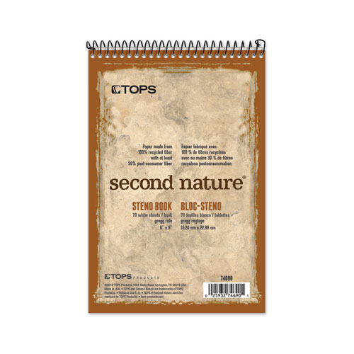 Picture of Second Nature Recycled Notepads, Gregg Rule, Brown Cover, 70 White 6 x 9 Sheets