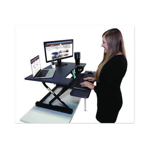 Picture of High Rise Height Adjustable Standing Desk with Keyboard Tray, 31" x 31.25" x 5.25" to 20", Gray/Black