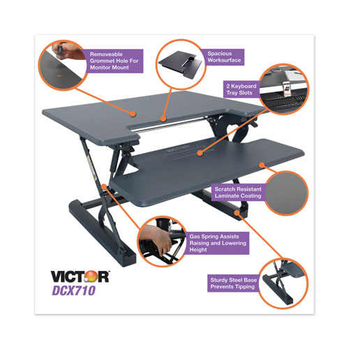 Picture of High Rise Height Adjustable Standing Desk with Keyboard Tray, 31" x 31.25" x 5.25" to 20", Gray/Black