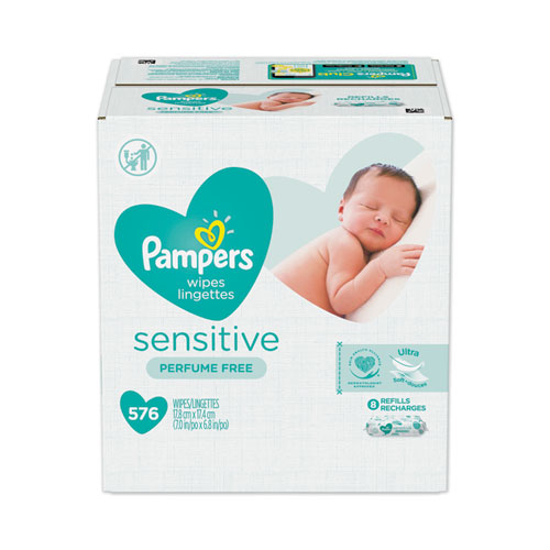Picture of Sensitive Baby Wipes, Cotton, 1-Ply, 6.8 x 7, Unscented, White, 72/Pack, 8 Packs/Carton