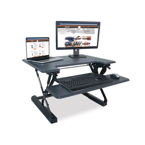 Picture of High Rise Height Adjustable Standing Desk with Keyboard Tray, 31" x 31.25" x 5.25" to 20", Gray/Black