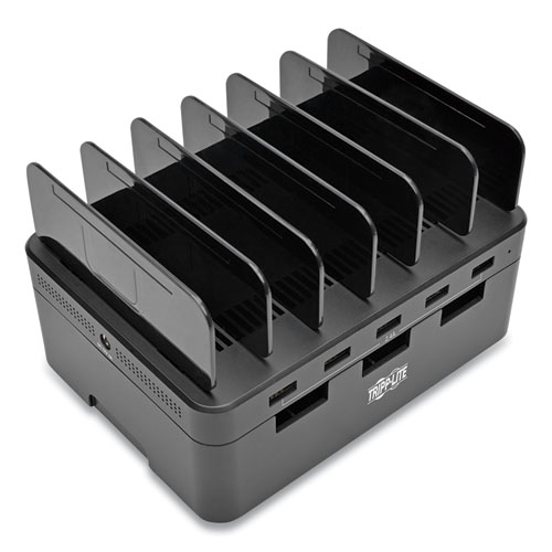 Picture of Desktop Charging Station with Cable Storage, 5 Devices, 6.6w x 4.9d x 0.79h, Black