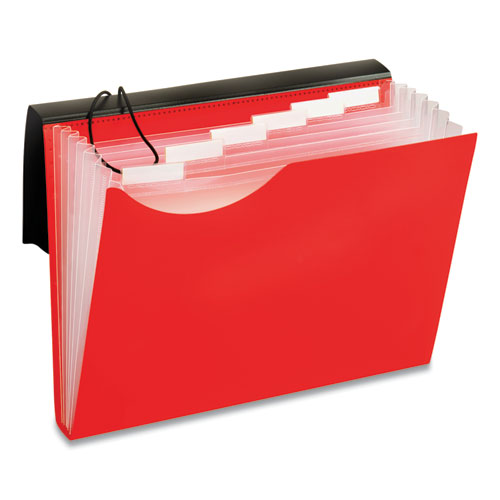 Picture of Seven-Pocket Poly Expanding File, 1" Expansion, 7 Sections, Elastic Cord Closure, 1/6-Cut Tabs, Letter Size, Red