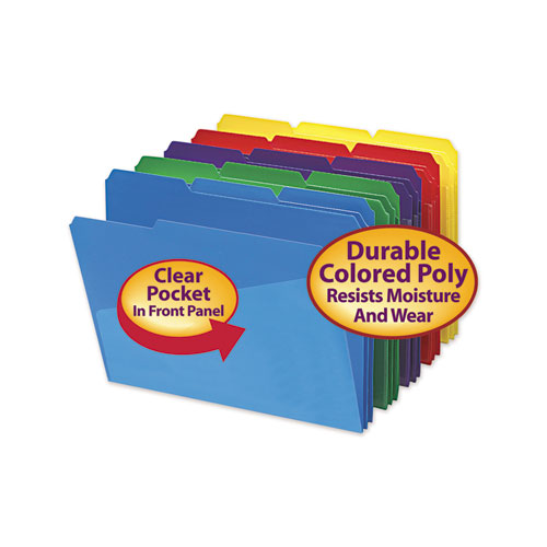 Picture of Poly Colored File Folders With Slash Pocket, 1/3-Cut Tabs: Assorted, Letter Size, 0.75" Expansion, Assorted Colors, 30/Box