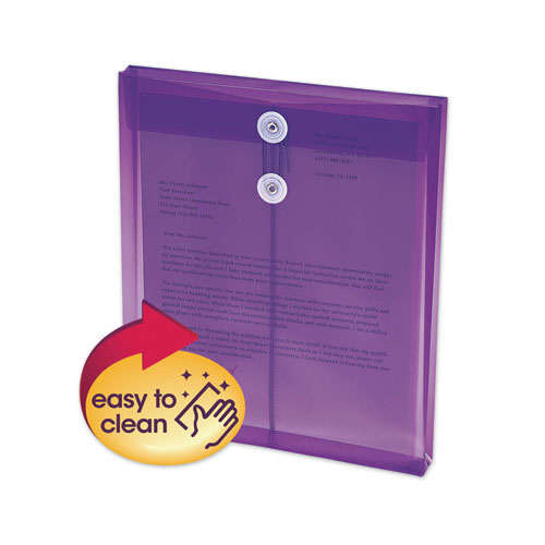Picture of Poly String and Button Interoffice Envelopes, Open-End (Vertical), 9.75 x 11.63, Transparent Purple, 5/Pack