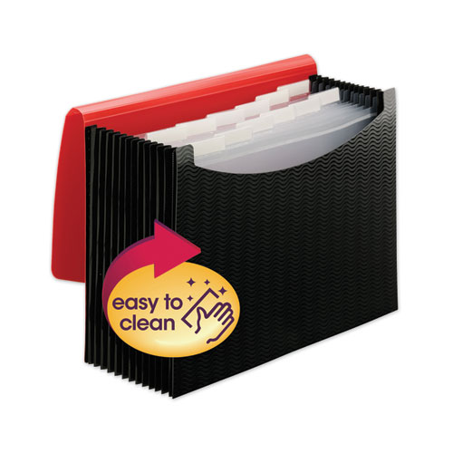 Picture of 12-Pocket Poly Expanding File, 0.88" Expansion, 12 Sections, Cord/Hook Closure, 1/6-Cut Tabs, Letter Size, Black/Red