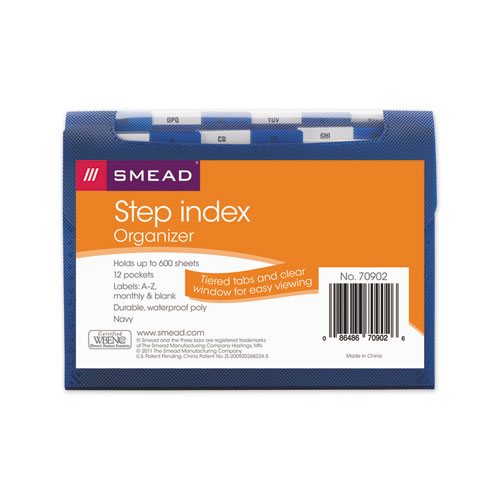 Step+Index+Organizer%2C+12+Sections%2C+Cord%2FHook+Closure%2C+1%2F6-Cut+Tabs%2C+Letter+Size%2C+Navy