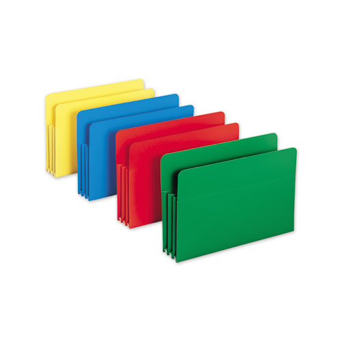 Picture of Poly Drop Front File Pockets, 3.5" Expansion, Legal Size, Assorted Colors, 4/Box