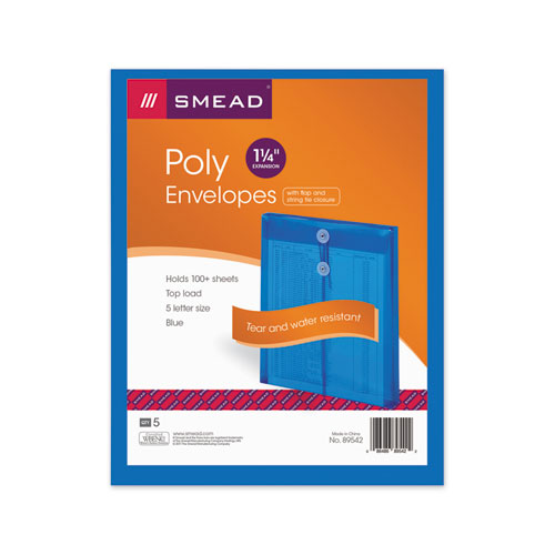 Picture of Poly String and Button Interoffice Envelopes, Open-End (Vertical), 9.75 x 11.63, Transparent Blue, 5/Pack