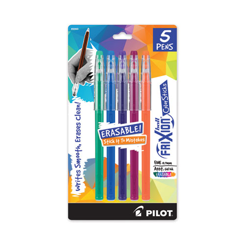 Picture of FriXion ColorSticks Erasable Gel Pen, Stick, Fine 0.7 mm, Assorted Ink and Barrel Colors, 5/Pack