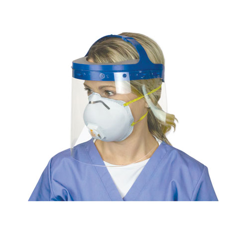 Picture of Fully Assembled Full Length Face Shield with Head Gear, 16.5 x 10.25 x 11, Clear/Blue, 16/Carton