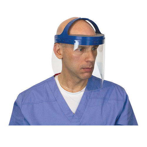 Picture of Fully Assembled Full Length Face Shield with Head Gear, 16.5 x 10.25 x 11, Clear/Blue, 16/Carton