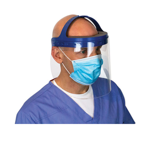 Picture of Fully Assembled Full Length Face Shield with Head Gear, 16.5 x 10.25 x 11, Clear/Blue, 16/Carton