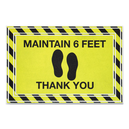 Picture of Message Floor Mats, 24 x 36, Black/Yellow, "Maintain 6 Feet Thank You"