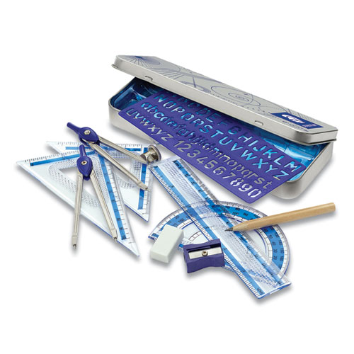 Picture of Xcellence Mathematical Instrument Set, Plastic, Clear/Blue