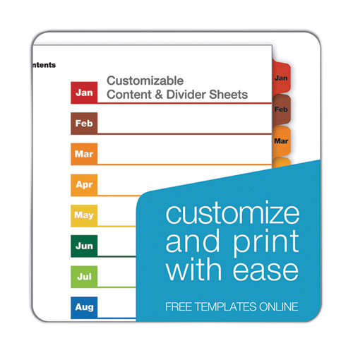 Picture of OneStep Printable Table of Contents and Dividers, 12-Tab, Jan. to Dec., 11 x 8.5, White, Assorted Tabs, 1 Set