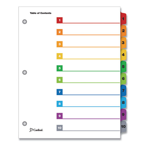 Picture of OneStep Printable Table of Contents and Dividers, 10-Tab, 1 to 10, 11 x 8.5, White, Assorted Tabs, 1 Set