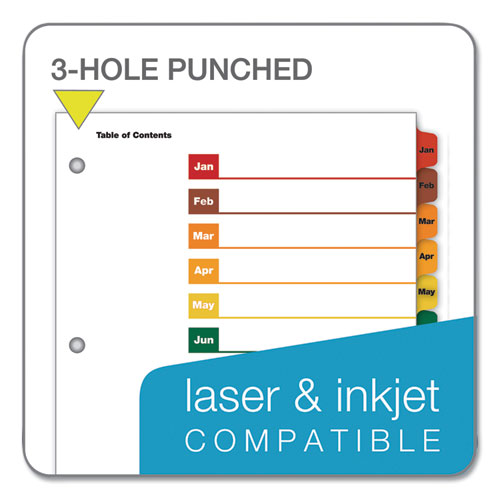 Picture of OneStep Printable Table of Contents and Dividers, 12-Tab, Jan. to Dec., 11 x 8.5, White, Assorted Tabs, 1 Set