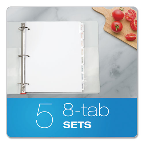 Picture of Custom Label Tab Dividers with Self-Adhesive Tab Labels, 8-Tab, 11 x 8.5, White, 5 Sets