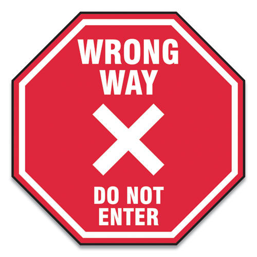 Picture of Slip-Gard Social Distance Floor Signs, 12 x 12, "Wrong Way Do Not Enter", Red, 25/Pack