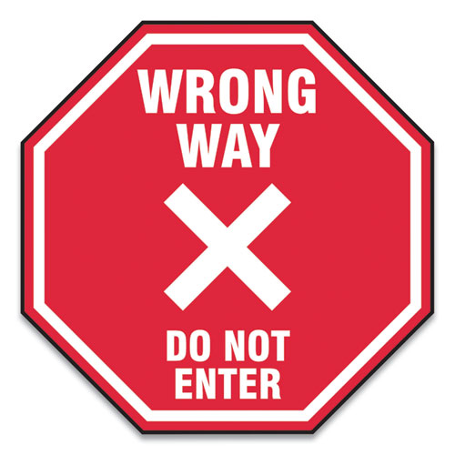 Picture of Slip-Gard Social Distance Floor Signs, 17 x 17, "Wrong Way Do Not Enter", Red, 25/Pack