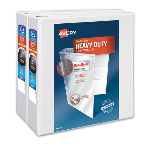 Picture of Heavy-Duty Non Stick View Binder with DuraHinge and Slant Rings, 3 Rings, 4" Capacity, 11 x 8.5, White, 2/Pack