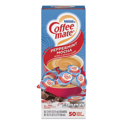 Picture of Liquid Coffee Creamer, Peppermint Mocha, 0.38 oz Mini Cups, 50/Box