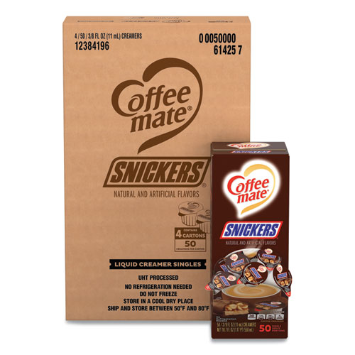 Picture of Liquid Coffee Creamer, Snickers, 0.38 oz Mini Cups, 200 Cups/Carton