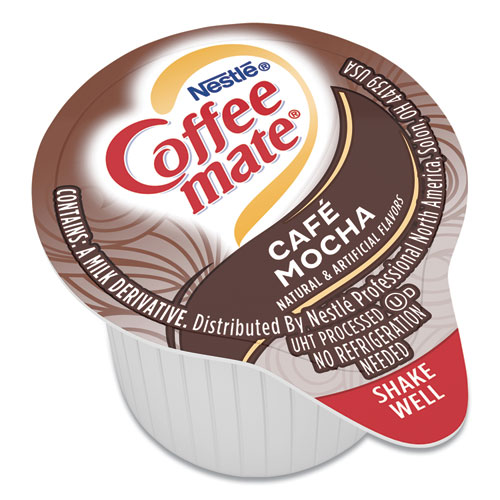 Picture of Liquid Coffee Creamer, Cafe Mocha, 0.38 oz Mini Cups, 50/Box, 4 Boxes/Carton, 200 Total/Carton