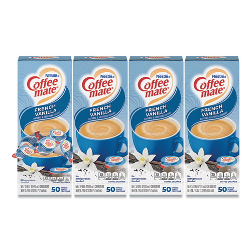 Liquid+Coffee+Creamer%2C+French+Vanilla%2C+0.38+Oz+Mini+Cups%2C+50%2Fbox%2C+4+Boxes%2Fcarton%2C+200+Total%2Fcarton