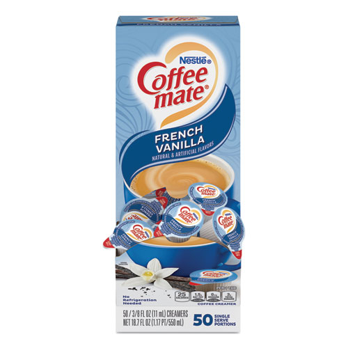 Picture of Liquid Coffee Creamer, French Vanilla, 0.38 oz Mini Cups, 50/Box, 4 Boxes/Carton, 200 Total/Carton