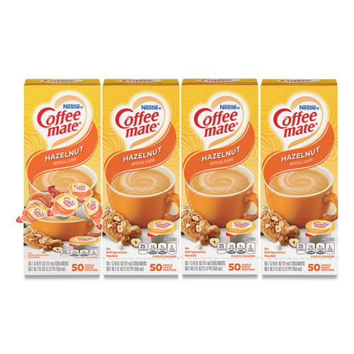 Liquid+Coffee+Creamer%2C+Hazelnut%2C+0.38+Oz+Mini+Cups%2C+50%2Fbox%2C+4+Boxes%2Fcarton%2C+200+Total%2Fcarton