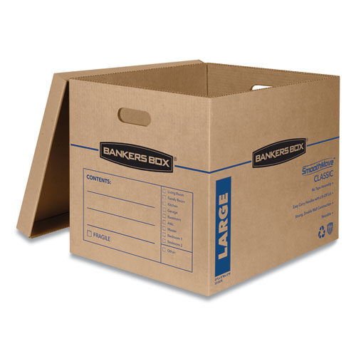 Picture of SmoothMove Classic Moving/Storage Boxes, Half Slotted Container (HSC), Large, 17" x 21" x 17", Brown/Blue, 5/Carton